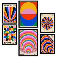POSTER Set Mit 6 Geometrische Bauhaus Farben In Leuchtenden Farben A3 & A4 Schwarzer Rahmen - Schwarz, Papier (29/3cm) - Nacnic