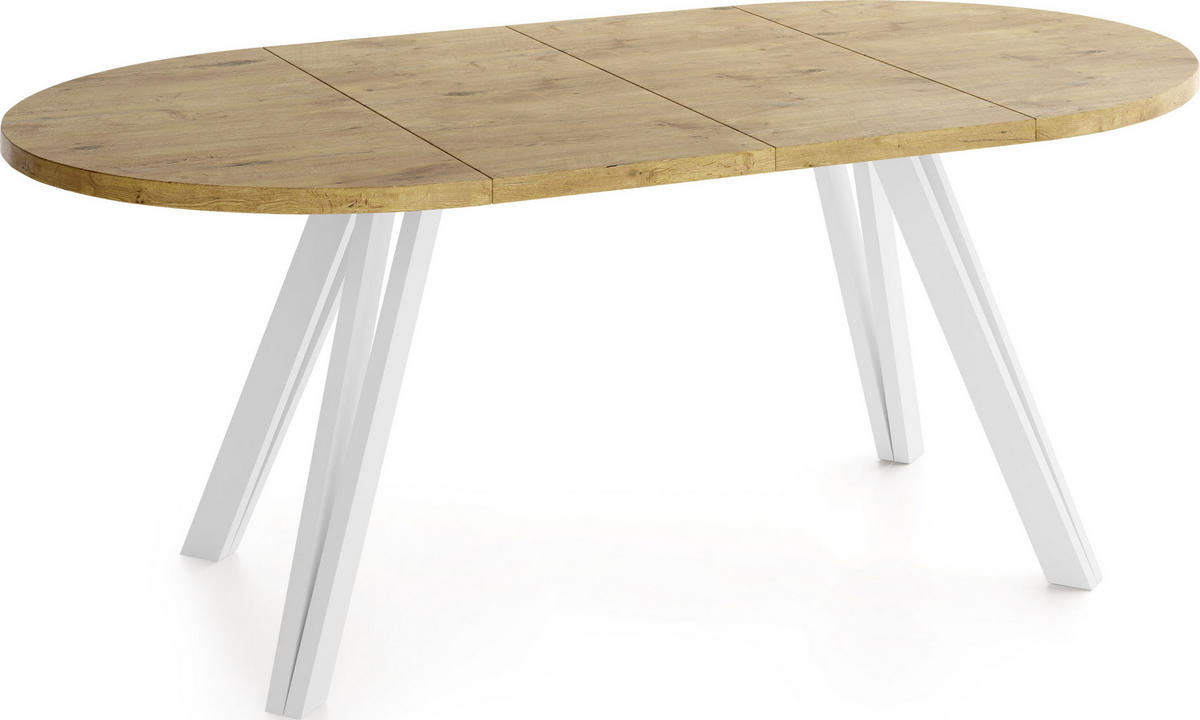 ESSTISCH Ravero runder ausziehbarer, Eiche Hell Braun 100-180/100/77 cm - Eichefarben/Weiß, Holz/Holzwerkstoff (100/100/77cm) - WFL GROUP