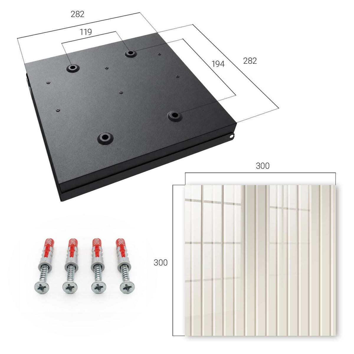 SCHLÜSSELBOX Schwarz 30x30 cm- Türöffnung nach rechts - Vertikale Streifen - Beige, Metall (30/30/5cm) - TULUP