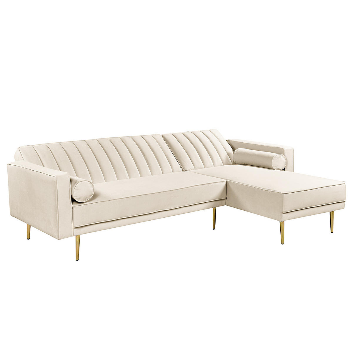 ECKSOFA mit Schlaffunktion - Beige/Goldfarben, Textil/Metall (223/144cm) - home24