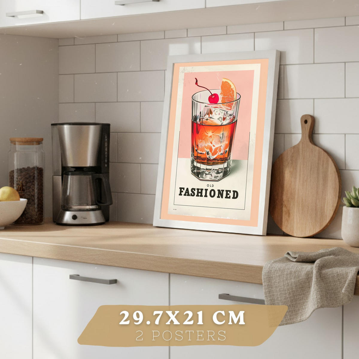 PLAKAT Sada 2 Koktejl A4 Bílý rám - bílá, papír (29.7/1/21cm) - Nacnic