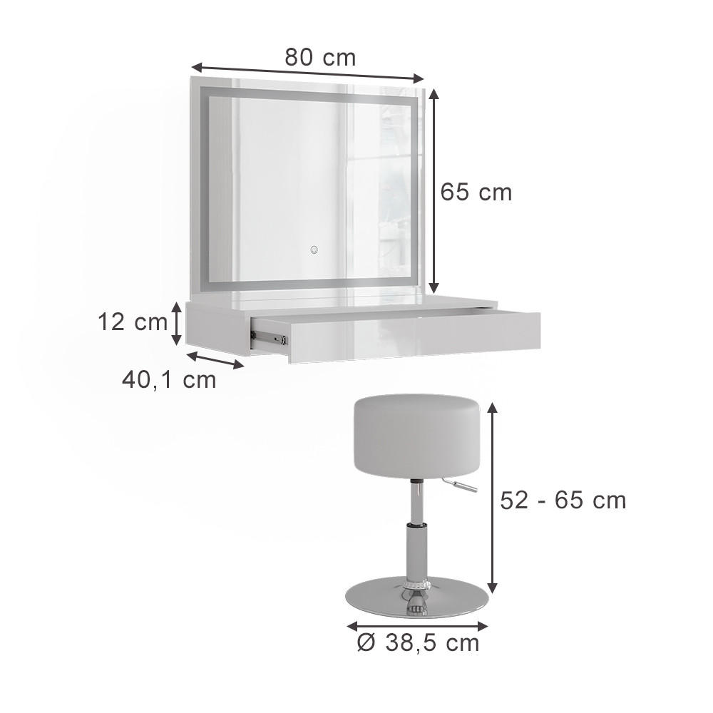 SCHMINKTISCH Sherry Weiß/Weiß Hochglanz 120 cm 3 Teile - Weiß Hochglanz, Holzwerkstoff (120/76/50.1cm) - Vicco