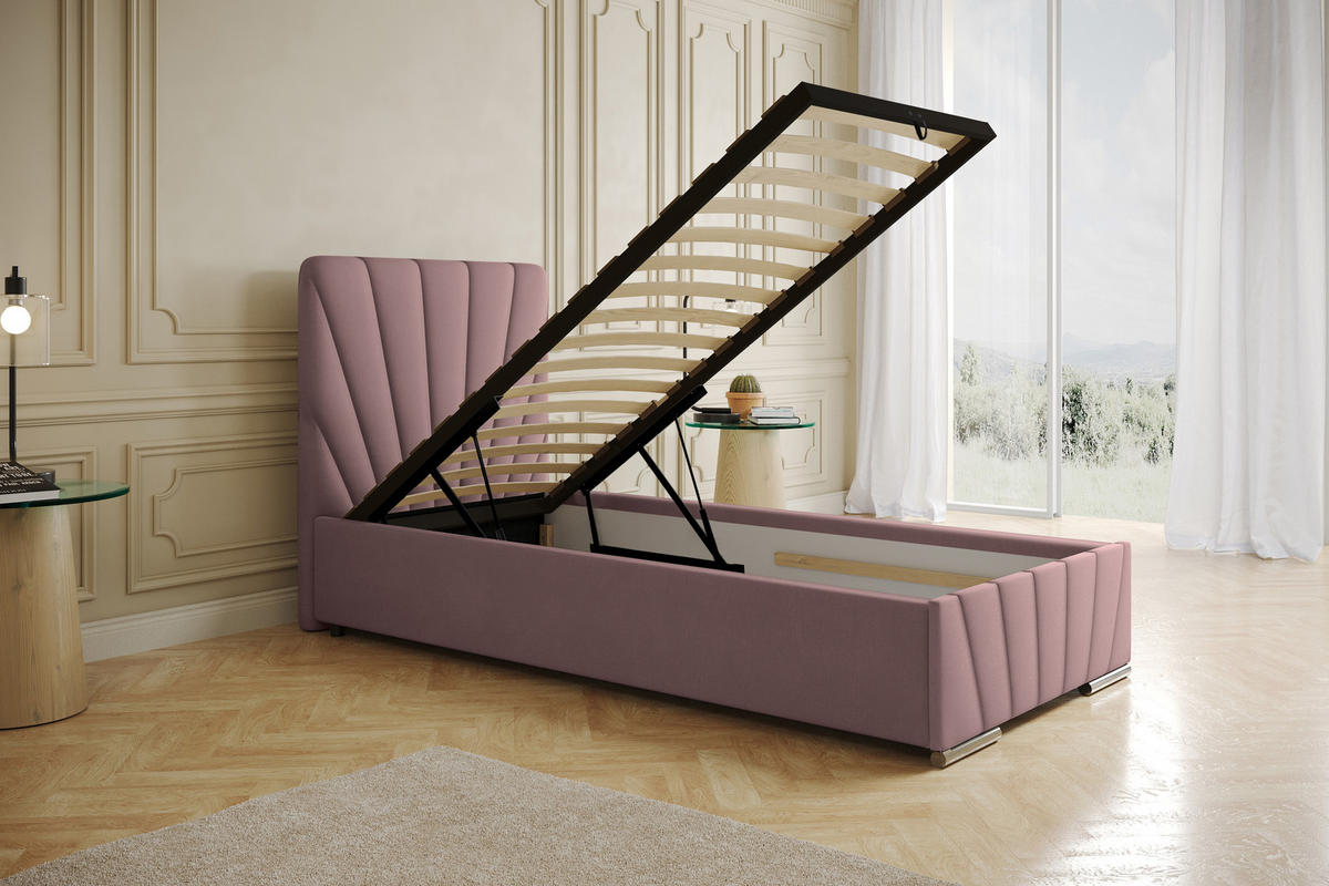 POLSTERBETT Ray 90 x 200 cm mit Bettkasten, Lattenrost , OHNE MATRATZE - Rosa - Rosa, Holz (90/206cm) - Panda Möbel
