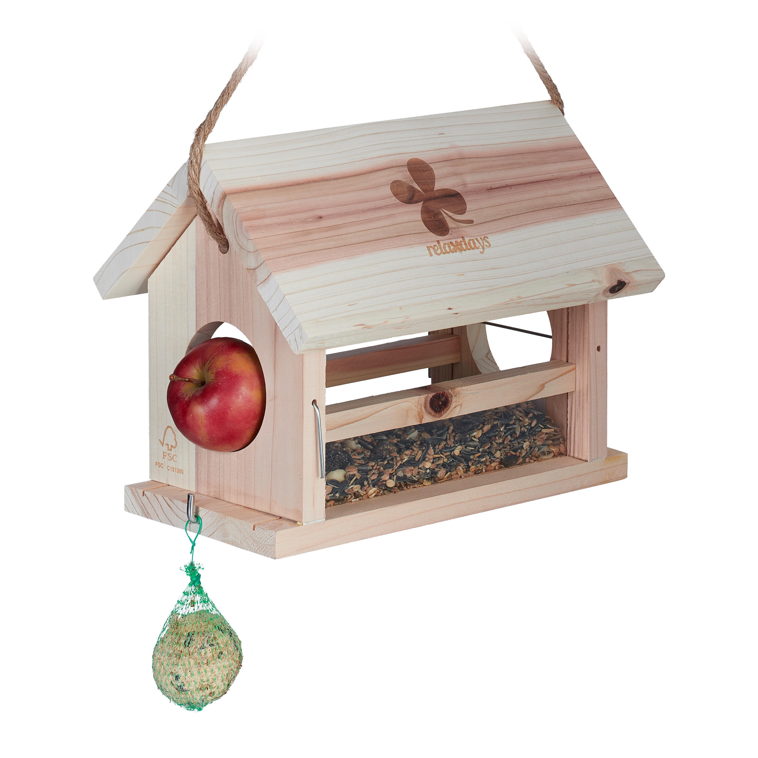 VOGELFUTTERHAUS - Hellbraun, Holz/Kunststoff (31/24/20cm) - Relaxdays