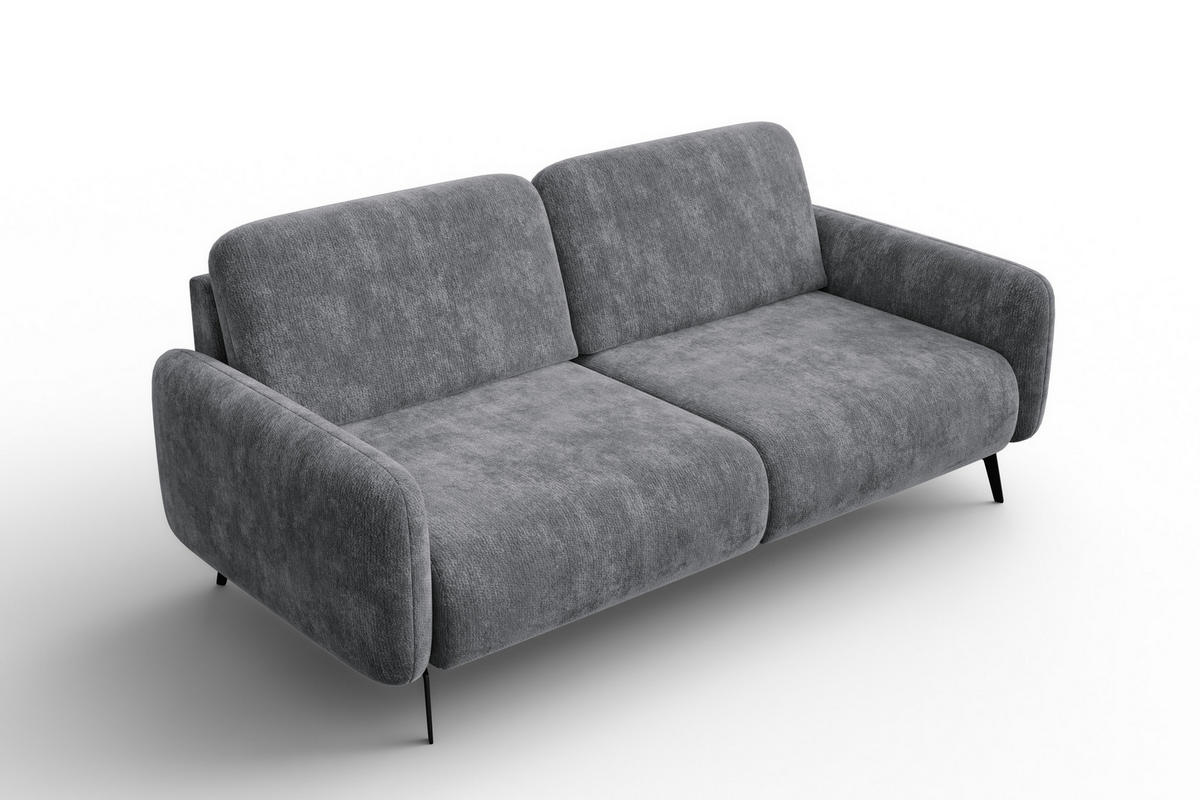 SOFA FEBE 3-Sitzer, grauer Chenille-Stoff - Schwarz/Grau, Holz/Textil (190/82/96cm) - Wozimo