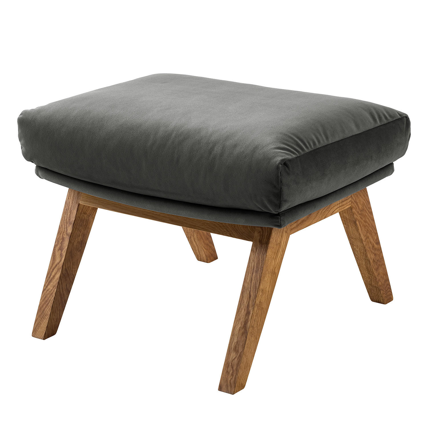 POLSTERHOCKER mit Holzfüßen - Eichefarben/Grün, Eichenholz/Textil (51/37/41cm) - home24