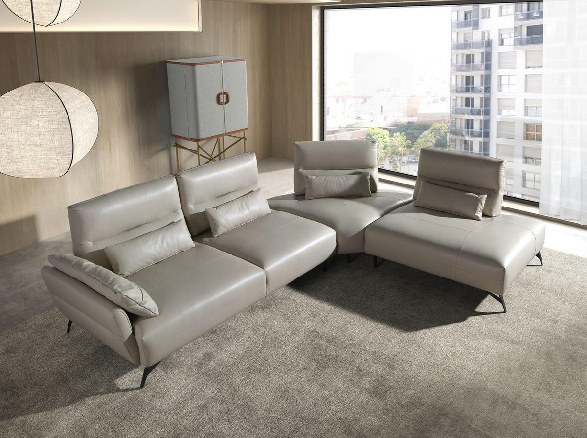 ECKSOFA Ecke Sand Schwarz 341/254/94 cm - Beige, Leder/Metall (341/254cm) - ANGEL CERDA