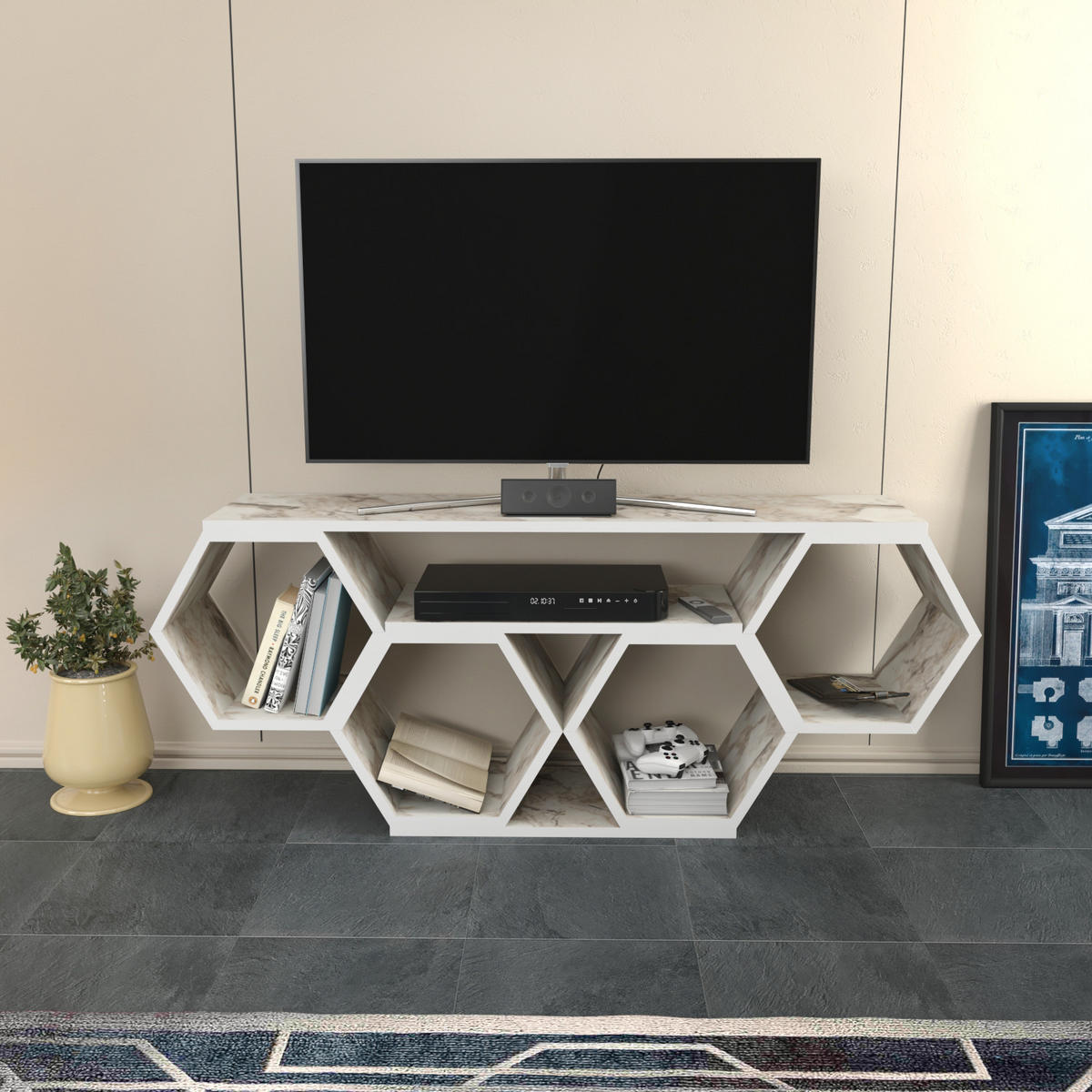 TV-ELEMENT Honig Weiß - Weiß, Holzwerkstoff (140/55.5/29.6cm) - Decorotika