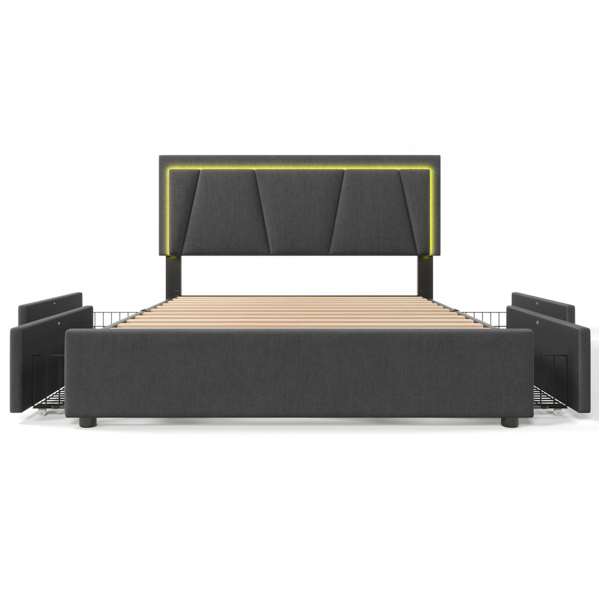 POLSTERBETT mit LED-Beleuchtung 140/200 cm mit 4 Schubladen & verstellbarem Kopfteil - Grau, Holz (140/200cm) - BEAOK