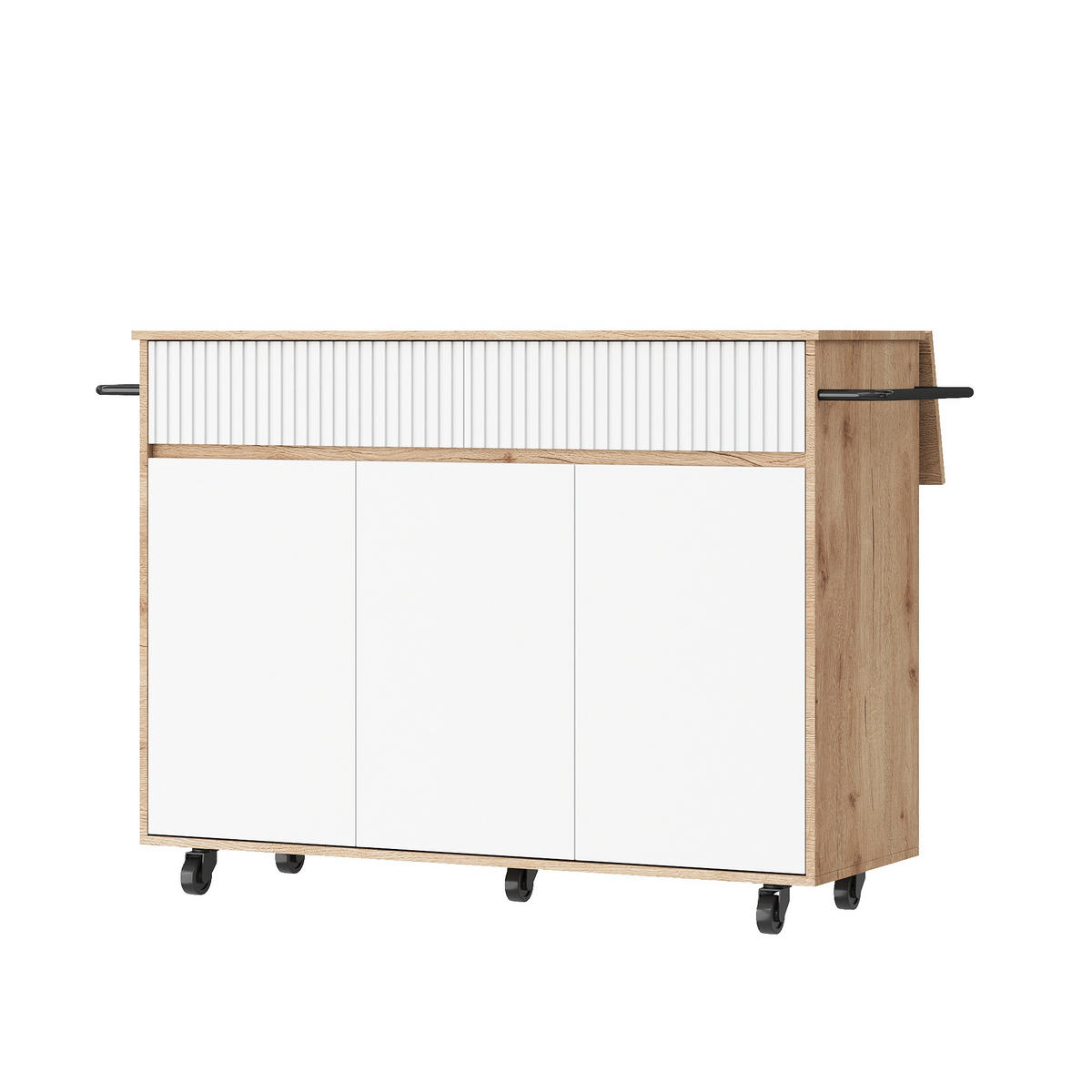 KÜCHENINSEL auf Rollen 120/65/91 cm Weiß mit klappbarer Arbeitsplatte und 2 Schublade - Silberfarben/Weiß, Holz/Holzwerkstoff (65/91/120cm) - Oxeza