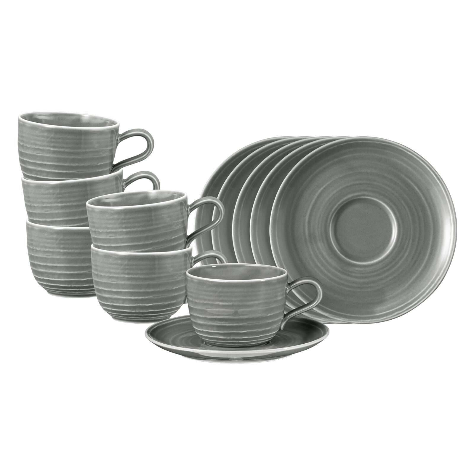 KAFFEETASSEN MIT UNTERTASSEN Terra Perlgrau 260 ml 6er Set - Grau, Keramik (0.26L) - Seltmann Weiden