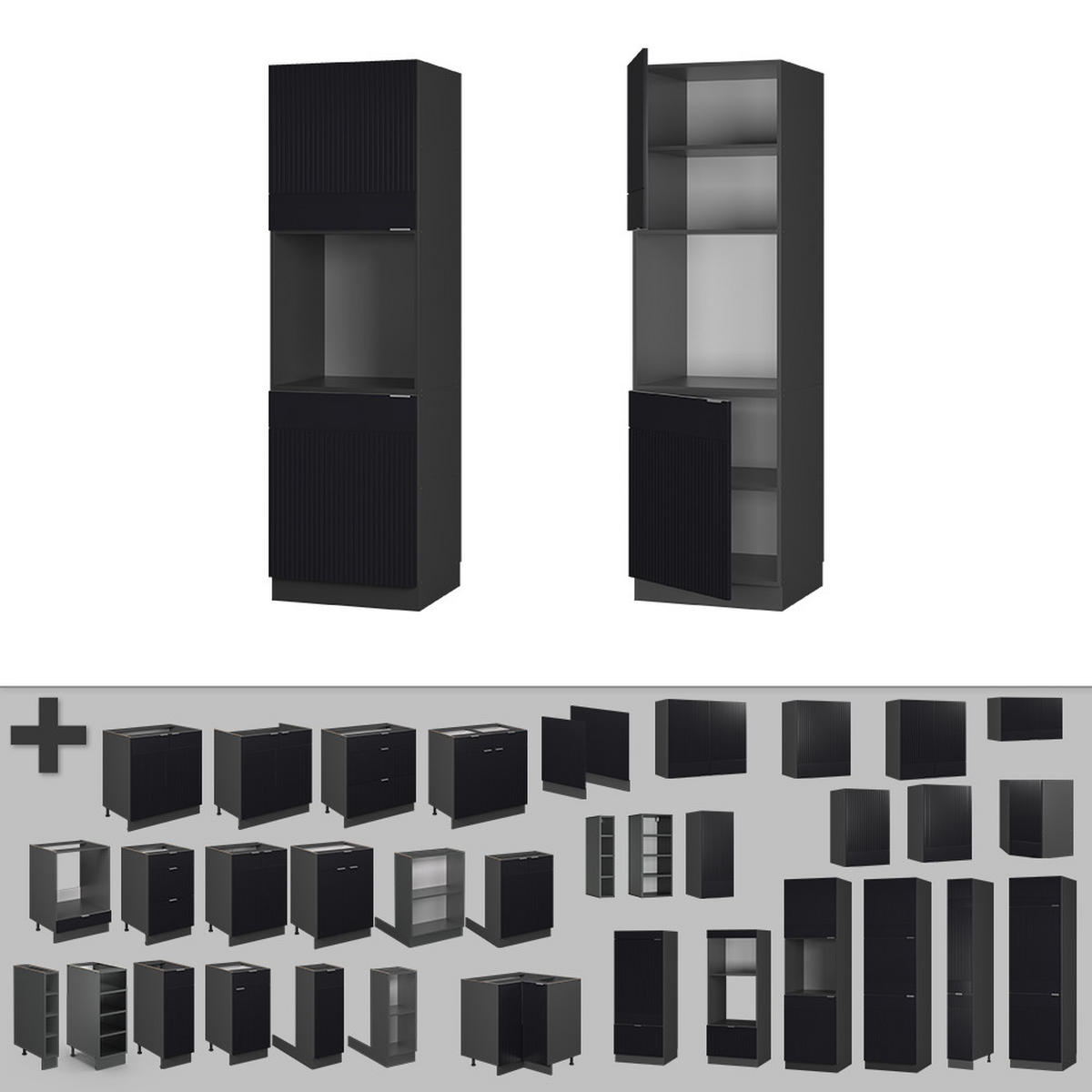 SKŘÍŇKA KE SPORÁKU Fame-Line, černé pruhy, 60 cm otevřená - černá/antracitová, kompozitní dřevo (60/206.8/58cm) - Vicco