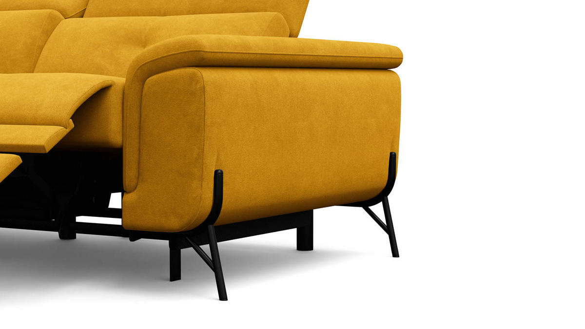 SOFA RELAX AVENA 3-Sitzer, gelber Veloursstoff - Gelb/Schwarz, Holz/Textil (204/80/108cm) - Wozimo