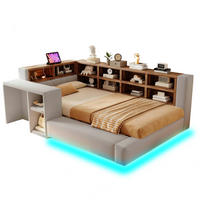 POLSTERBETT 90/200 cm aus Samtstoff mit LED und Steckdosen Hellgrau - Hellgrau, Textil (90/200cm) - OKMYHOME