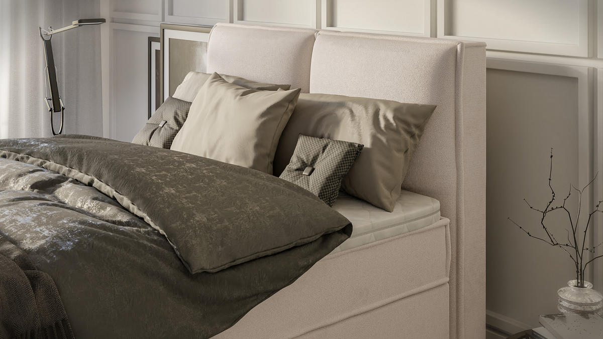 BOXBETT Eclipse 140/200 cm Beige Luxusmicrofaser - Beige/Schwarz, Holz/Kunststoff (140/200cm) - S-Style Möbel