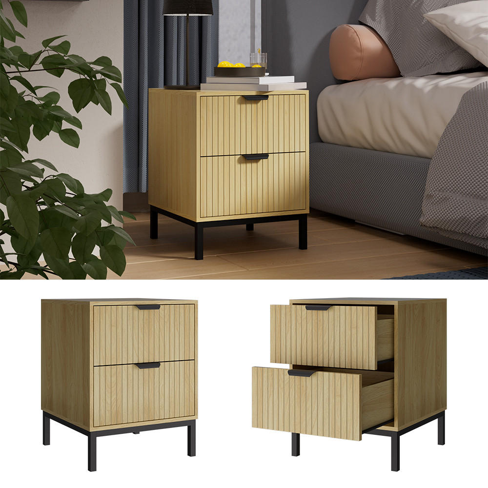 NACHTTISCH Lennox Eiche 40 x 52 cm mit 2 Schubladen - Eichefarben/Schwarz, Holzwerkstoff (40/52/40cm) - Vicco