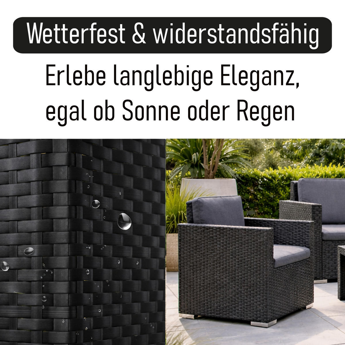 GARTENMÖBEL Lounge Set Rattan Optik - 4tlg. - Anthrazit/Grau, Kunststoff - Bestlivings
