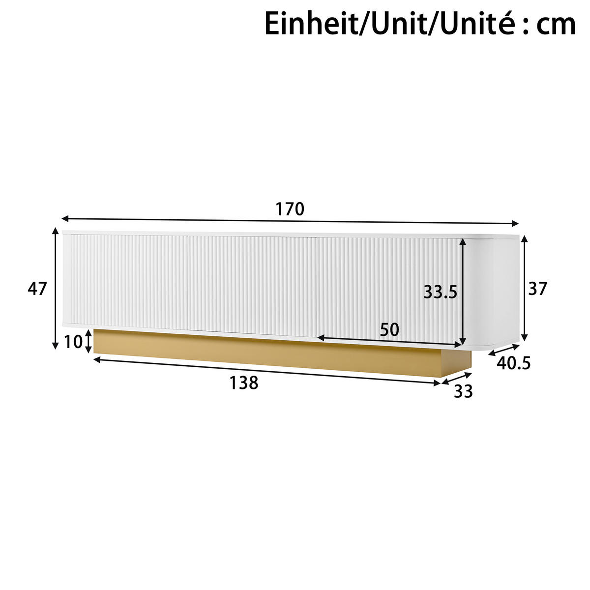 TV STOLEK bílý moderní 3 dvířka vedení kabelů - bílá, kompozitní dřevo (170/47/40.5cm) - Urban Meuble