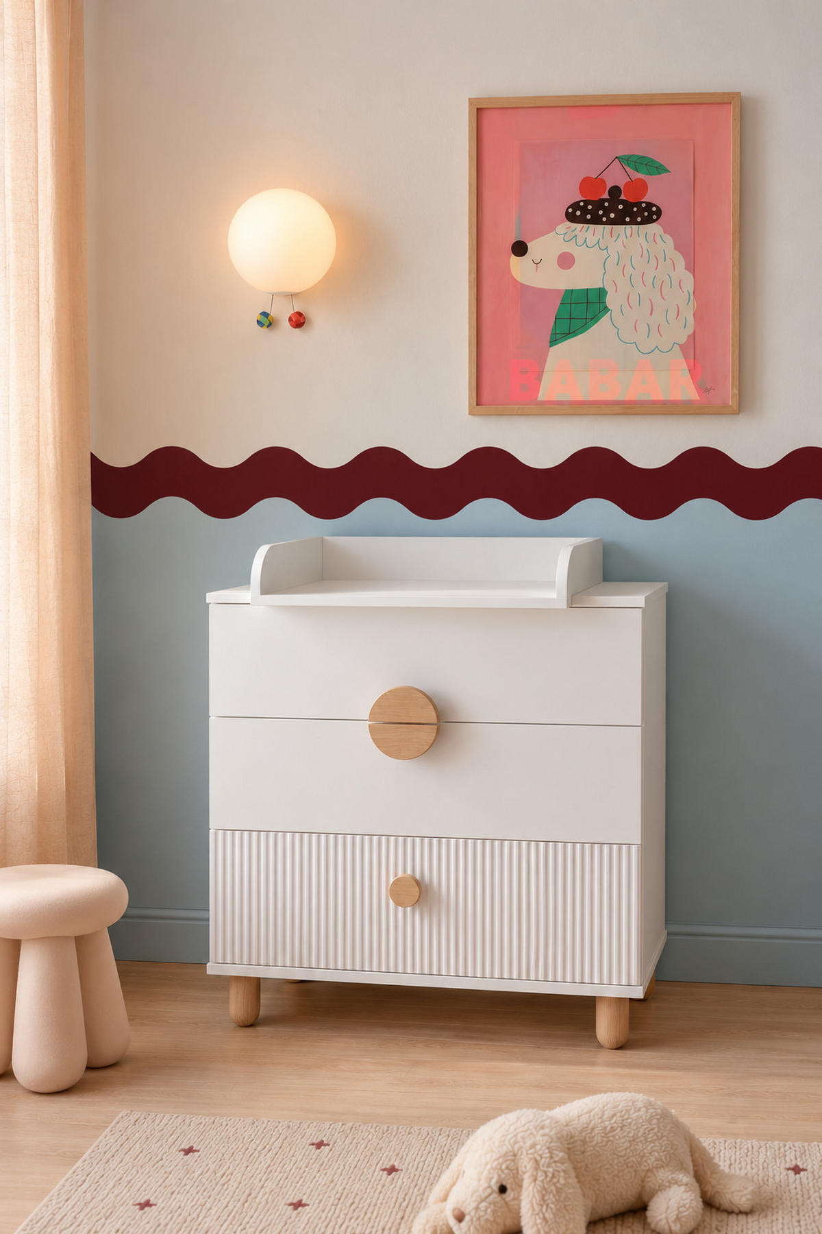 WICKELTISCHE Bebella - Weiß, Naturmaterialien (48/90/80cm) - kiki design