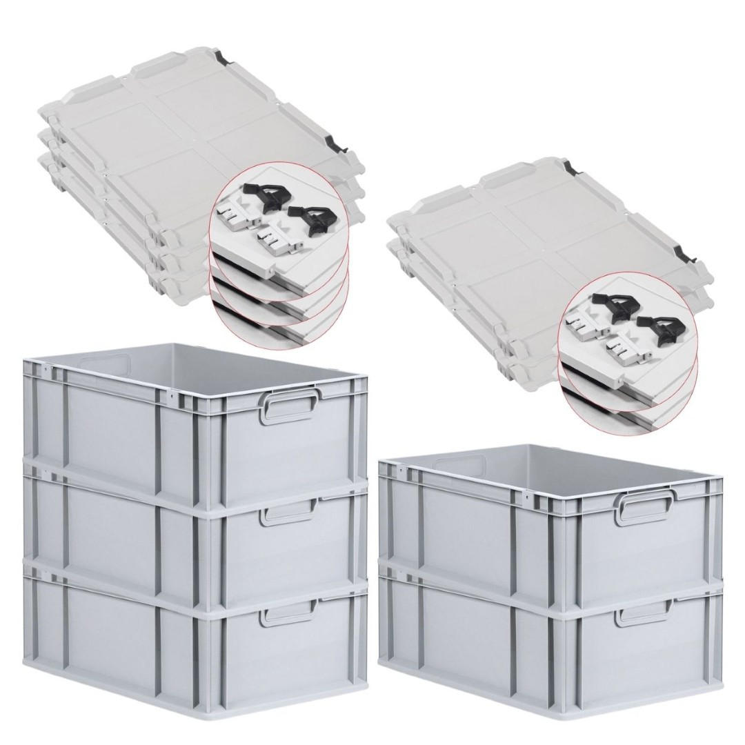 EUROBOX 5x Nextgen Economy Mit Scharnierdeckel Grau/Schwarz Griffe Geschlossen - Schwarz, Kunststoff (40/22/60cm) - PROREGAL