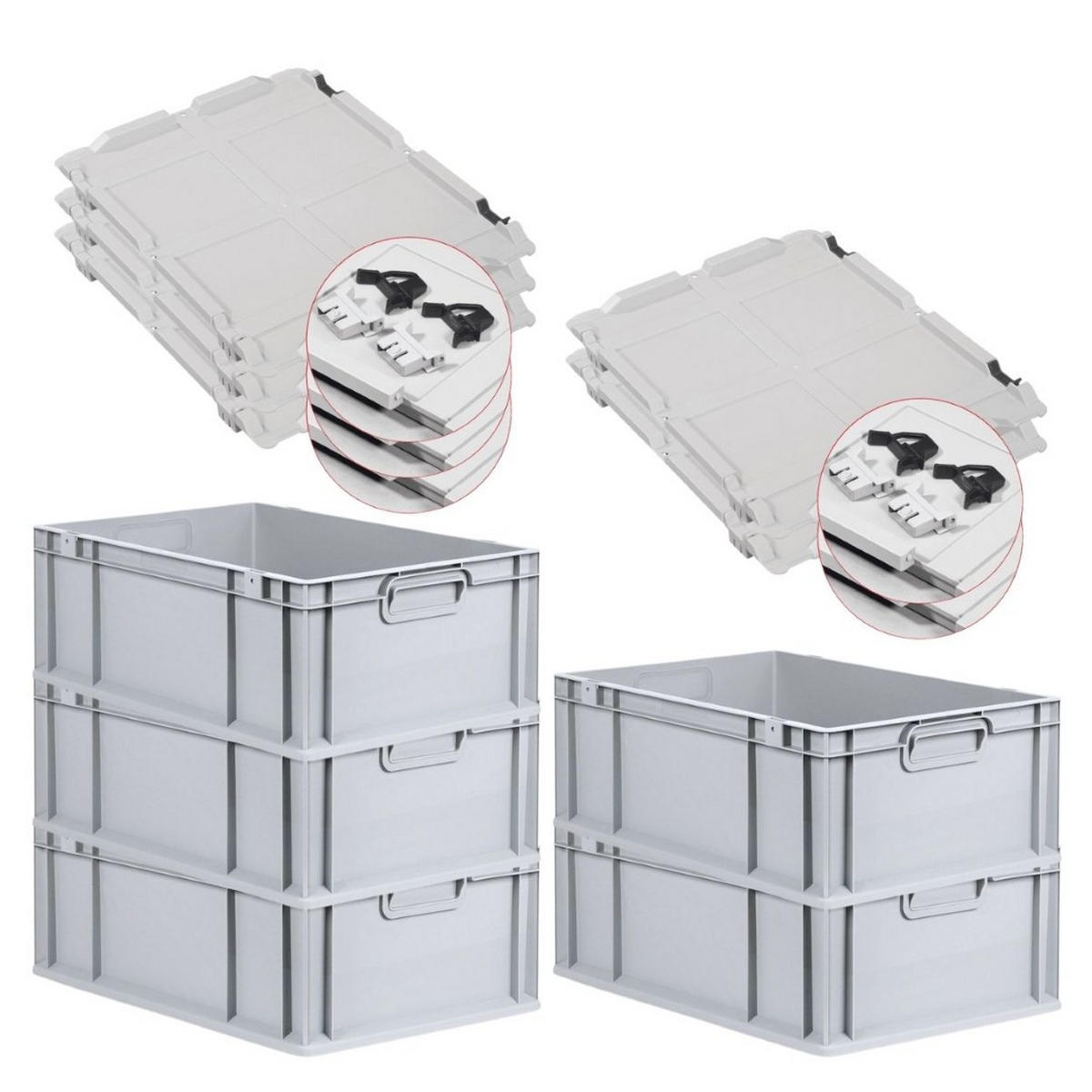 EUROBOX 5x Nextgen Economy Mit Scharnierdeckel Grau/Schwarz Griffe Geschlossen - Schwarz, Kunststoff (40/22/60cm) - PROREGAL