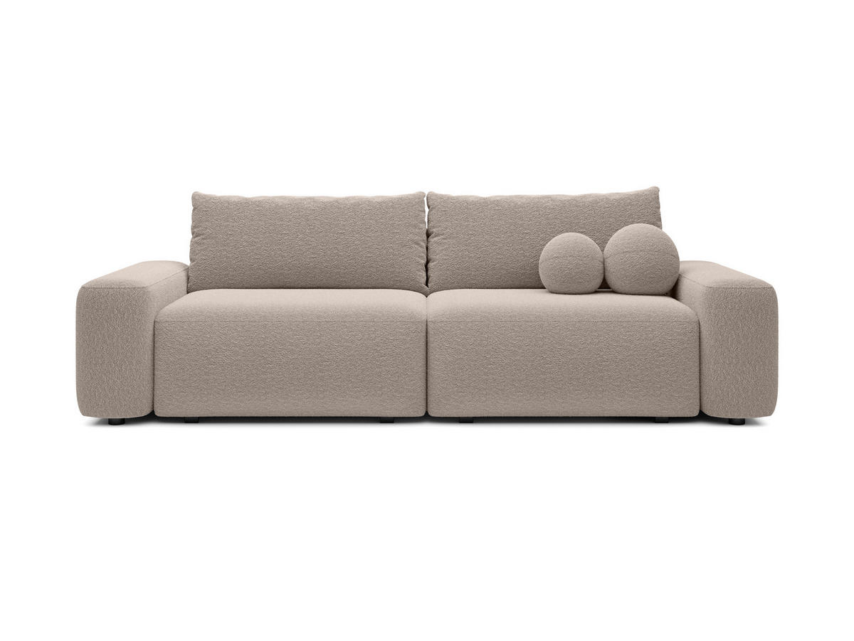 BETTSOFA RUOTA Beige Bucle-Stoff mit Schlaffunktion - Beige, Textil (105/87/257cm) - MASSENO