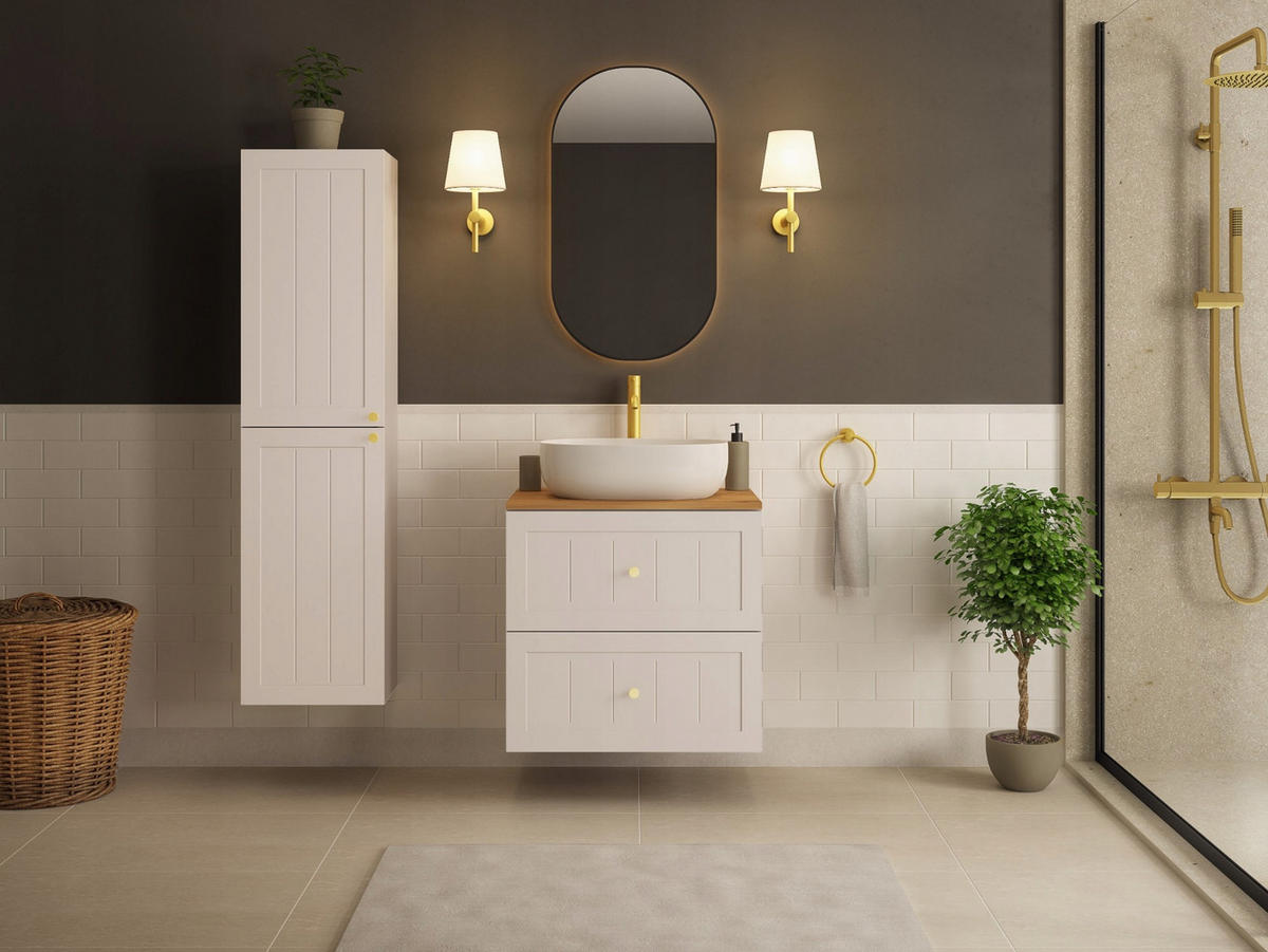 WASCHBECKUNTERSCHRANK GUSTO 120 cm mit Arbeitsplatte Farbe: Eiche Craft Kaschmir - Kaschmir/Eichefarben, Holzwerkstoff (120/58/46cm) - Rodan