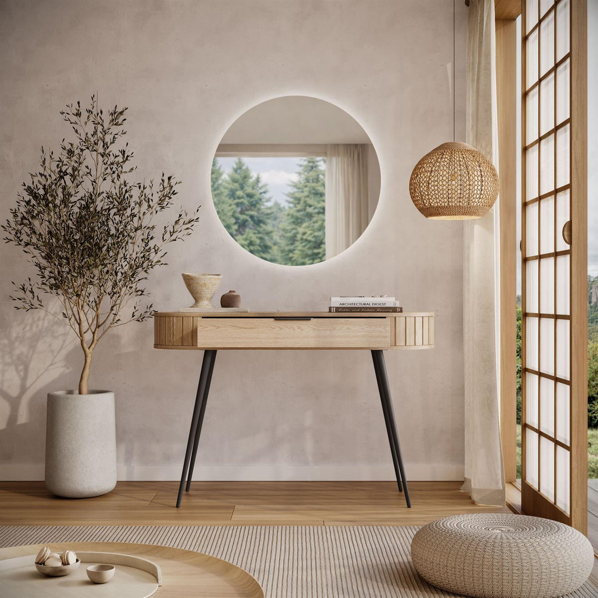 KONSOLE WILLOW 120 cm, mit hohen Beinen, mit Spiegel - Eichefarben, Holzwerkstoff (120/80/40cm) - Lookway