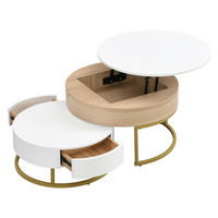 COUCHTISCH rund höhenverstellbar Goldgestell - Weiß, Holz (70/70/56cm) - LEBENLANG