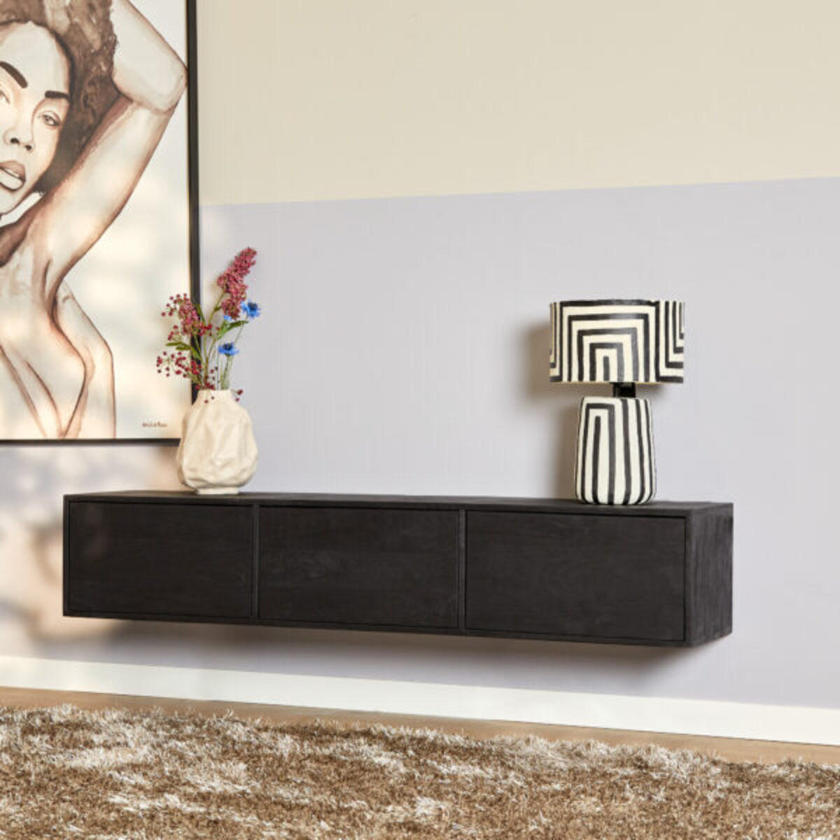 LOWBOARD Quantum Mangoholz 160 cm / 35 cm Schwarz - Schwarz, Holz (160/30/35cm) - Villa Möbel