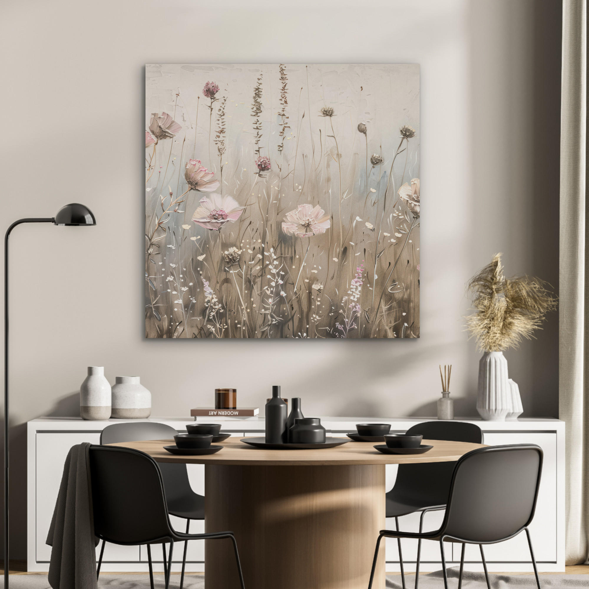 AKUSTIKPANEEL Blumen - Rosa - Modern - Beige 90x90 cm - Beige, Textil (90/0.9/90cm) - MuchoWow