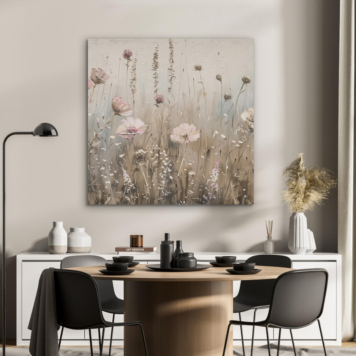 AKUSTIKPANEEL Blumen - Rosa - Modern - Beige 90x90 cm - Beige, Textil (90/0.9/90cm) - MuchoWow