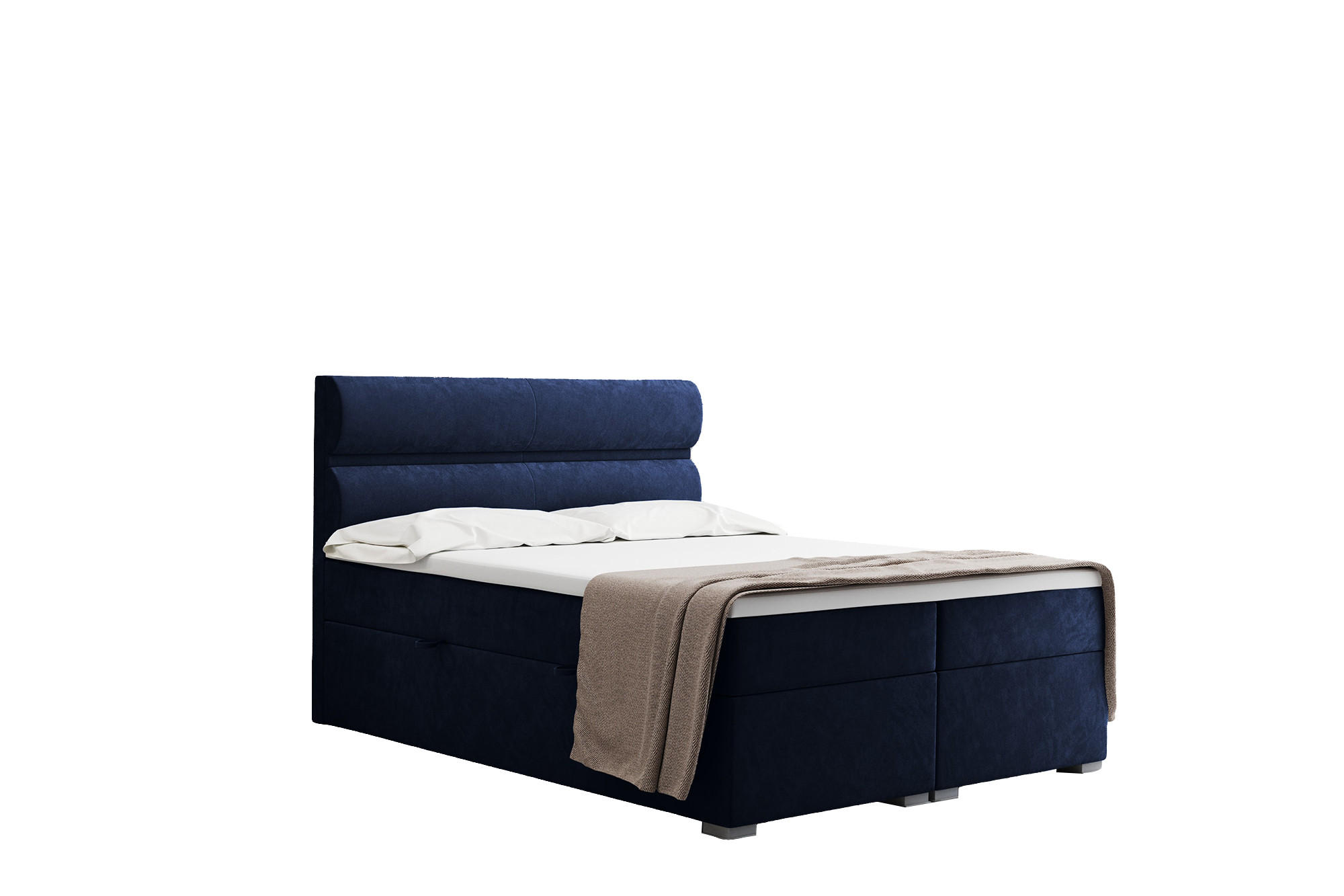 BOXBETT Mit Bettkasten, Matratze Und Topper VERA Stoff Riviera 200x200 cm Blau H2-Pocket - Blau, Holz/Holzwerkstoff (200/200cm) - Kaiser Möbel