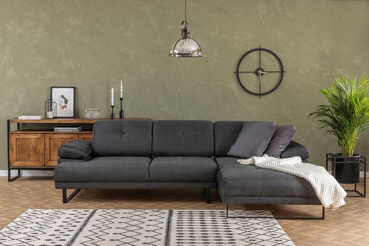 ECKSOFA mit verstellbarer Rückenlehne - Anthrazit/Schwarz, Textil/Metall (174/314cm) - myHomelando