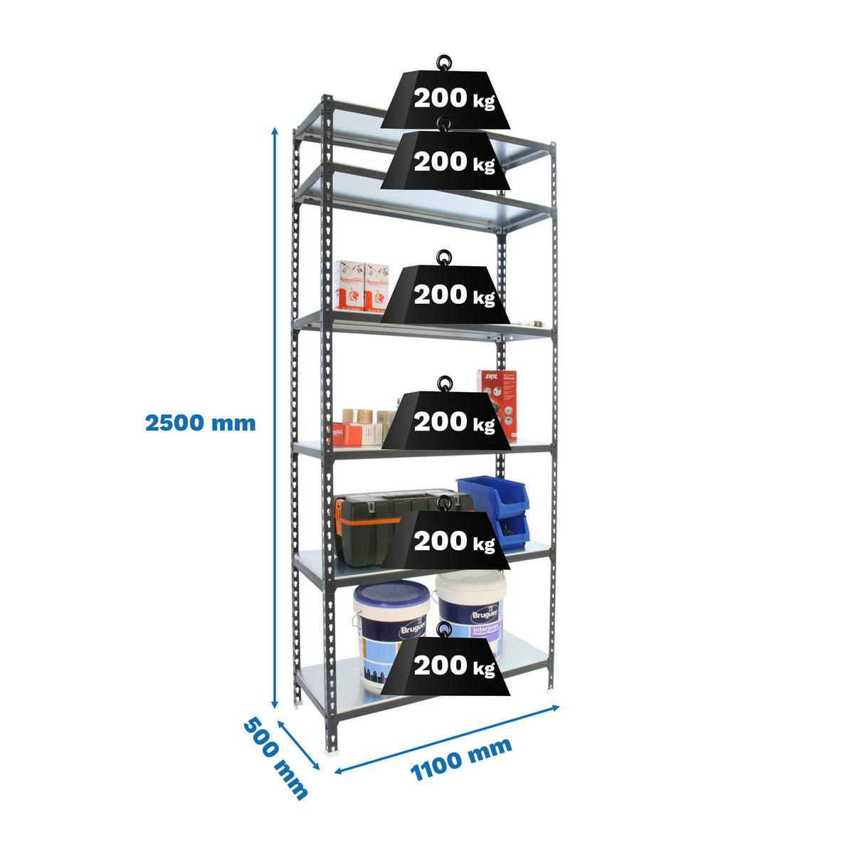 SCHWERLASTREGAL Giant Metal Shark HxBxT 250 x 110 x 50 cm Fachlast 200 kg Anthrazit-Verzinkt - Anthrazit, Metall (110/250/50cm) - PROREGAL