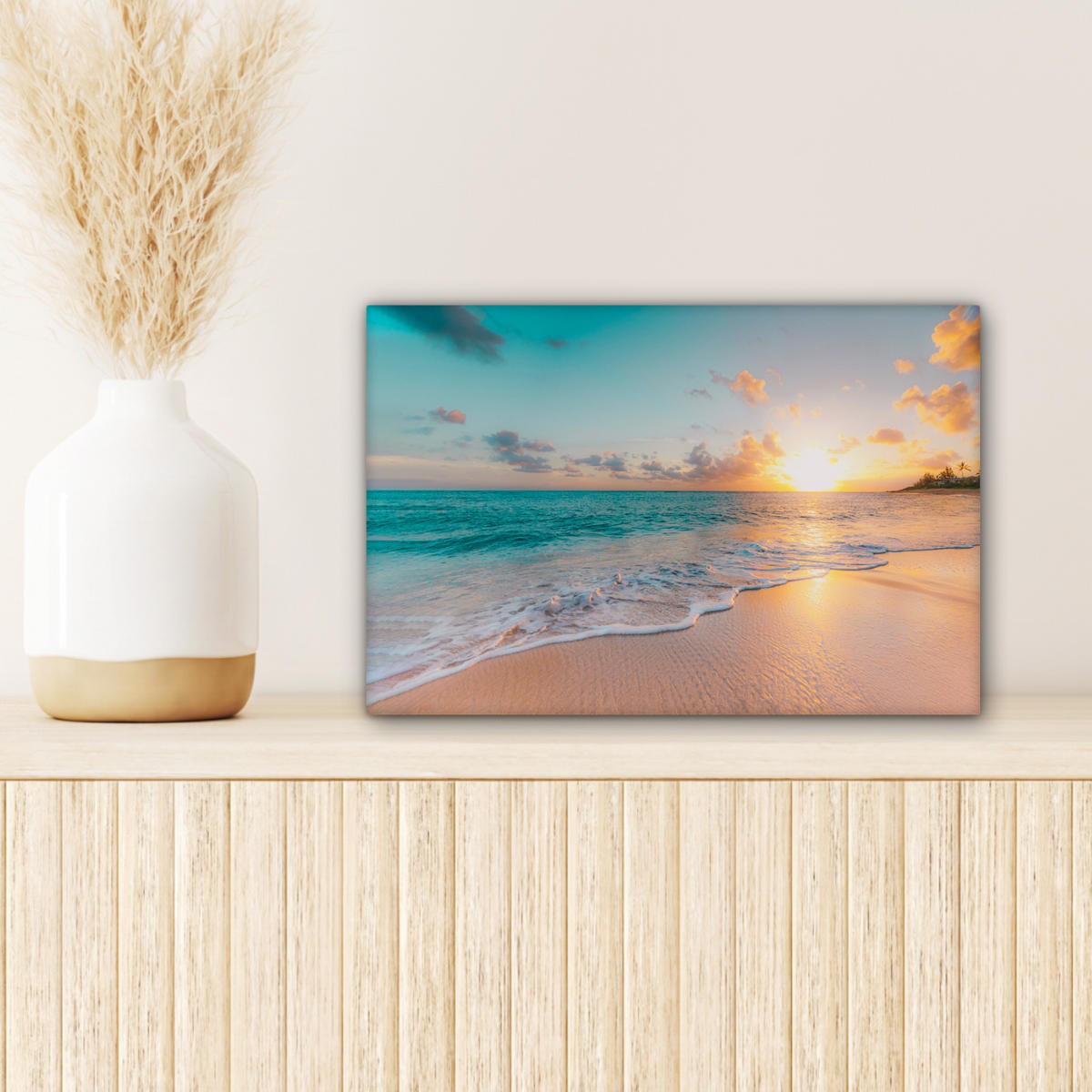 LEINWANDBILD - Sonnenuntergang - Strand - Meer - Sommer - Blau - 30x20 - Deko XXL - Multicolor, Textil (30/20cm) - MuchoWow
