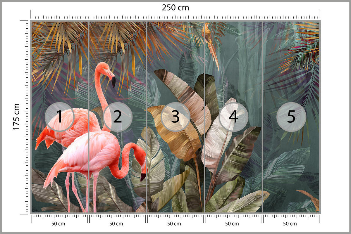 FOTOTAPETE für Wohnzimmer Flamingos Dschungel Blätter Tropisch 250x175 - Multicolor, Papier (250/175cm) - Muralo
