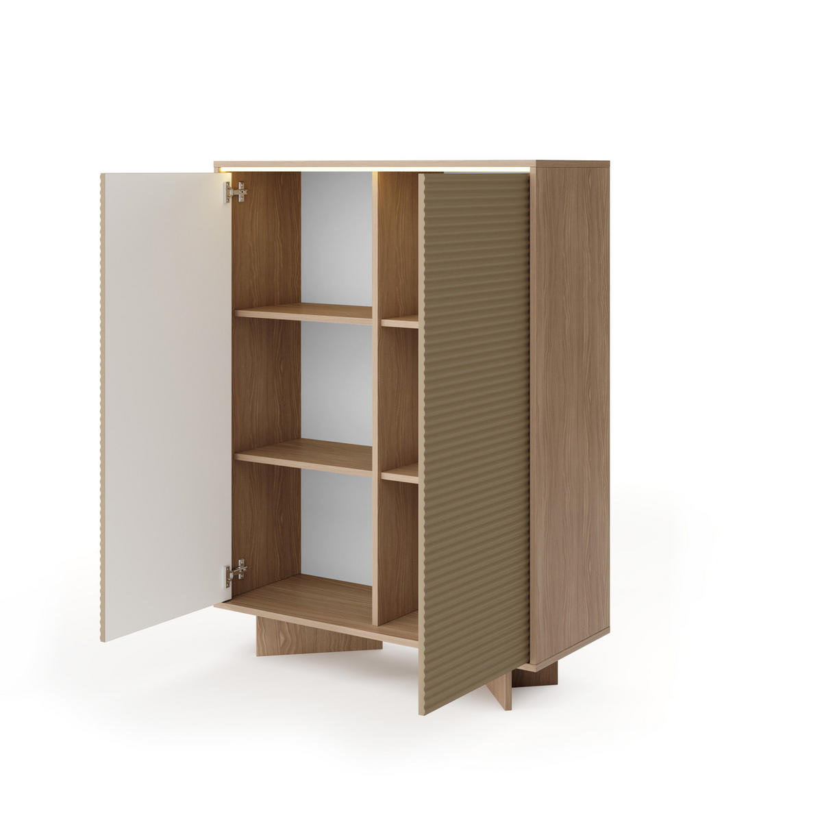 HIGHBOARD TORSANO (Bolivar Natur/Cappuccino, 2 Türen, LED-Beleuchtung, Push-to-Open) - Eichefarben/Beige, Holz/Holzwerkstoff (104/138/40cm) - Ravio