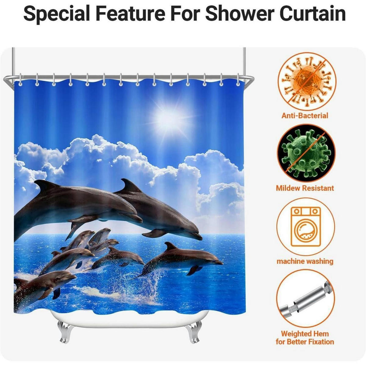DUSCHVORHANG Delphin 240 x 180 cm Polyester Wasserabweisend Waschbar - Multicolor, Textil (240/180cm)