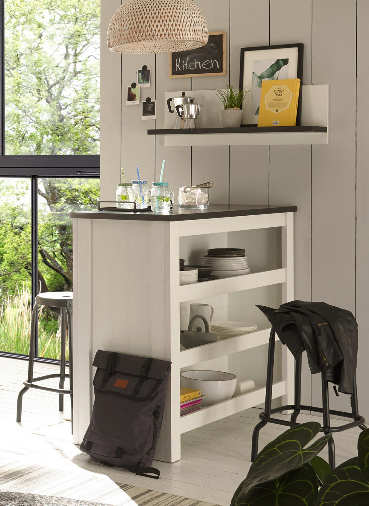 KÜCHENTHEKE weiß Pinie, anthrazit Landhaus, Kücheninsel freistehend 130 cm - Anthrazit/Weiß, Holzwerkstoff (130/106/52cm) - Furn.Design