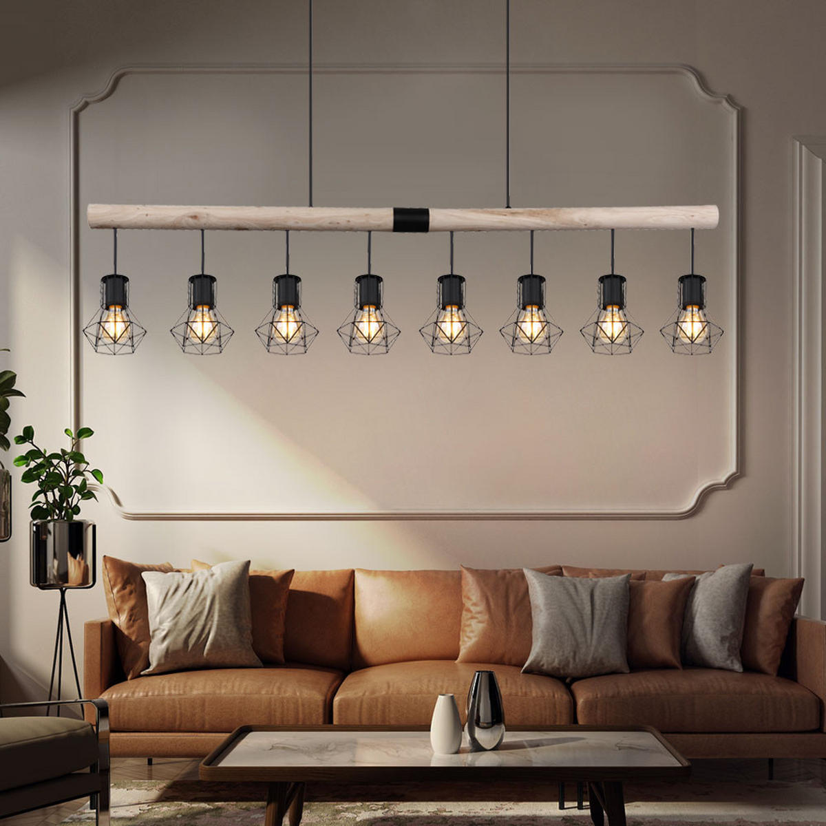 HÄNGELEUCHTE Holz Braun Metall 8-Flammig - Braun, Holz (140/13.3/120cm) - Globo Lighting