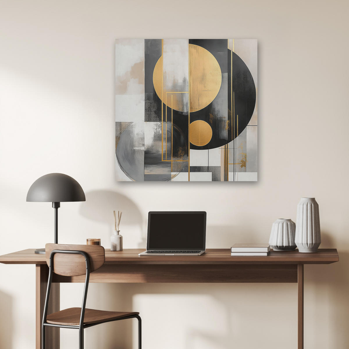 AKUSTIKBILD Abstrakt - Gold - Silber - Formen - Ästhetisch - Modern Akustikpaneele 80x80 cm - Goldfarben, Kunststoff (80/80/0.9cm) - MuchoWow