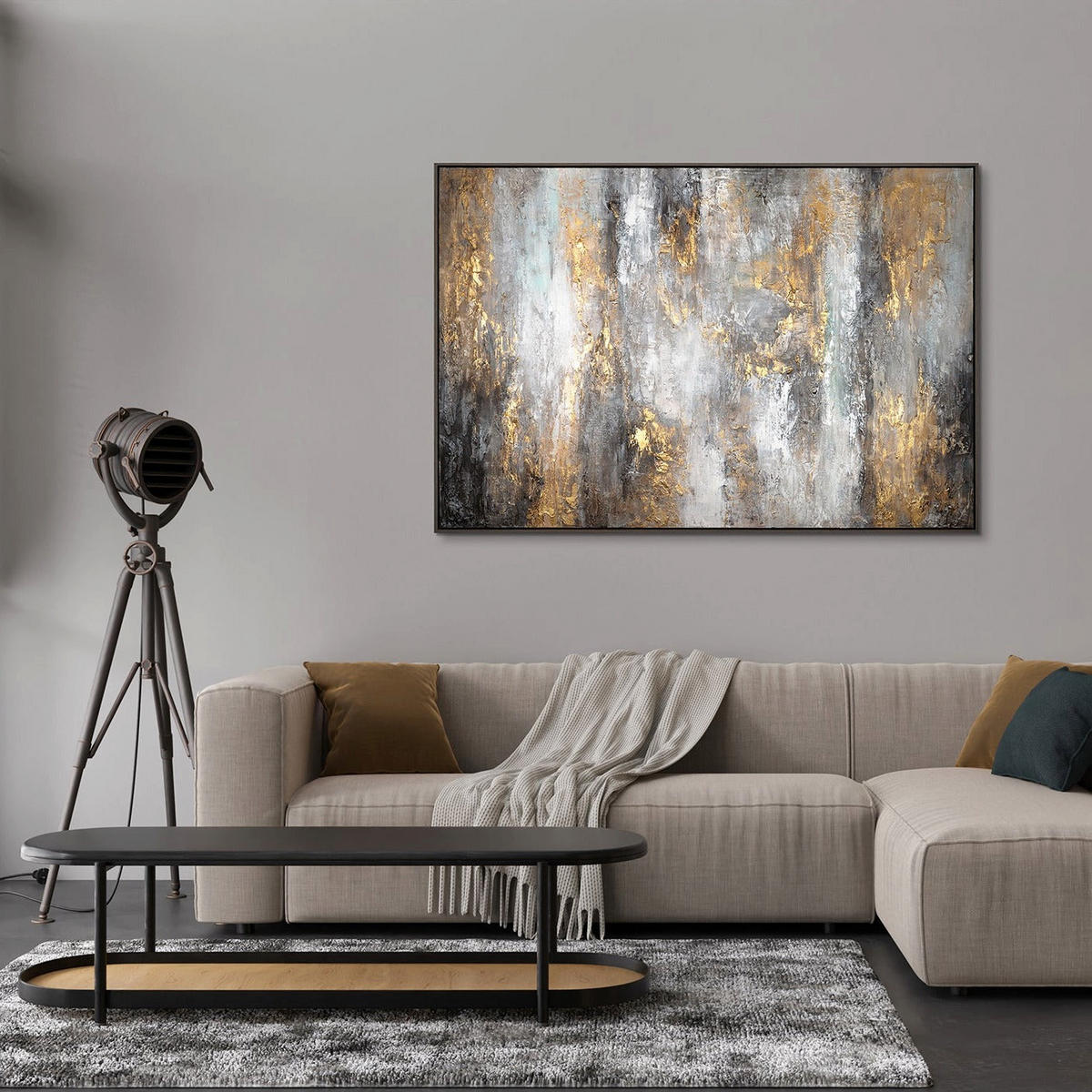 GEMÄLDE Milchstraße II Schattenfugenrahmen Grau 140x100 cm - Grau, Holz (140/100cm) - YS-art gallery