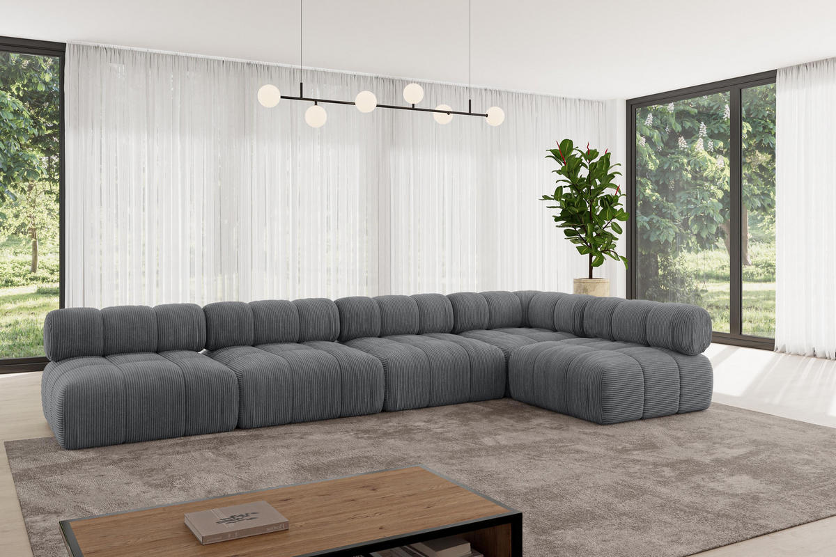 ECKSOFA modulares Sofa Samaro-L3 - 380x190x70 cm Dunkelgrau Cord - Dunkelgrau, Holzwerkstoff/Textil (380/190cm) - ALTDECOR
