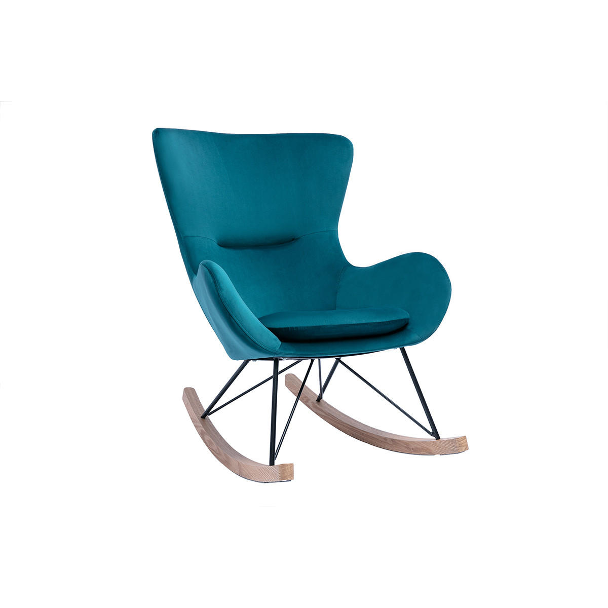 SCHAUKELSTUHL Design Velours Petrol ESKUA - Blau, Kunststoff (104/100/77cm) - Miliboo