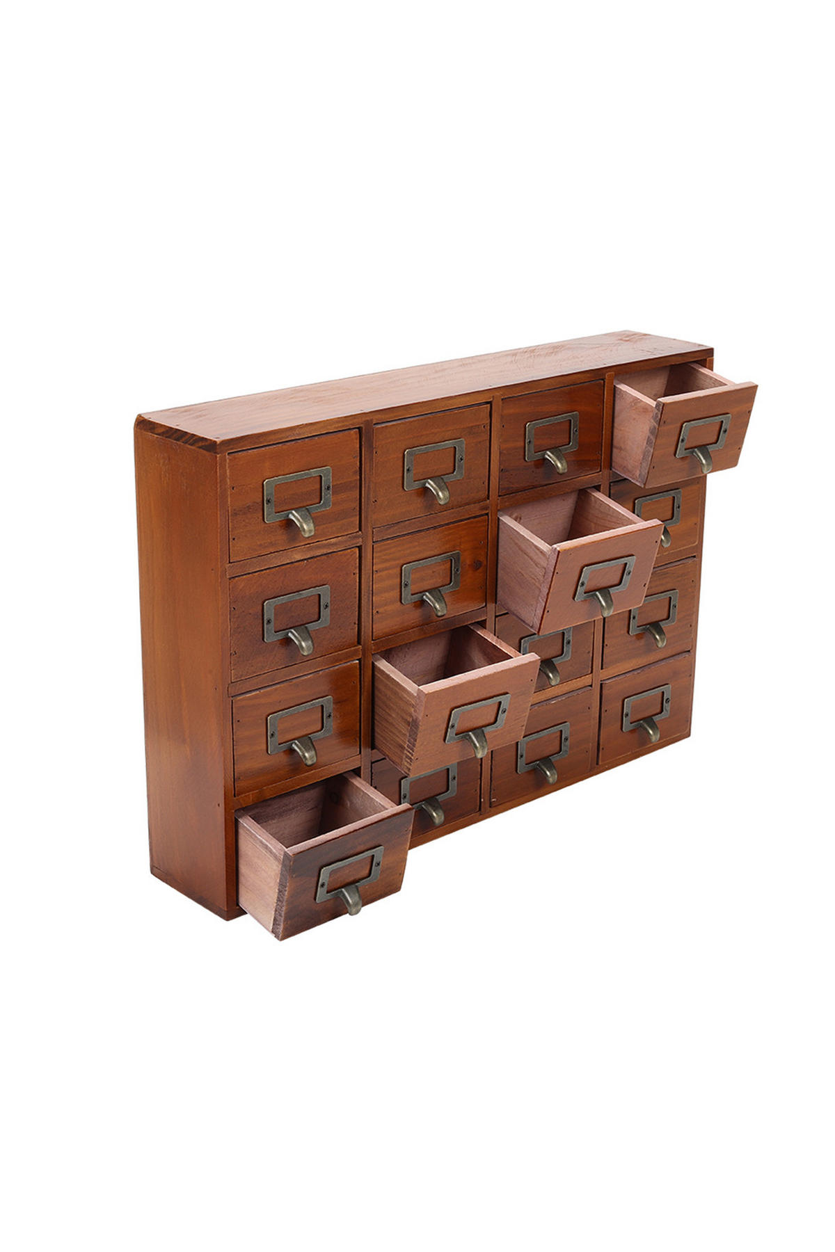 VINTAGE-APOTHEKERSCHRANK Aufbewahrungsbox aus Kiefernholz mit 16 Schubladen und Etikettenhaltern 50 x 10 x 35 cm - Naturfarben, Holz (10/50/35cm) - Livingandhome