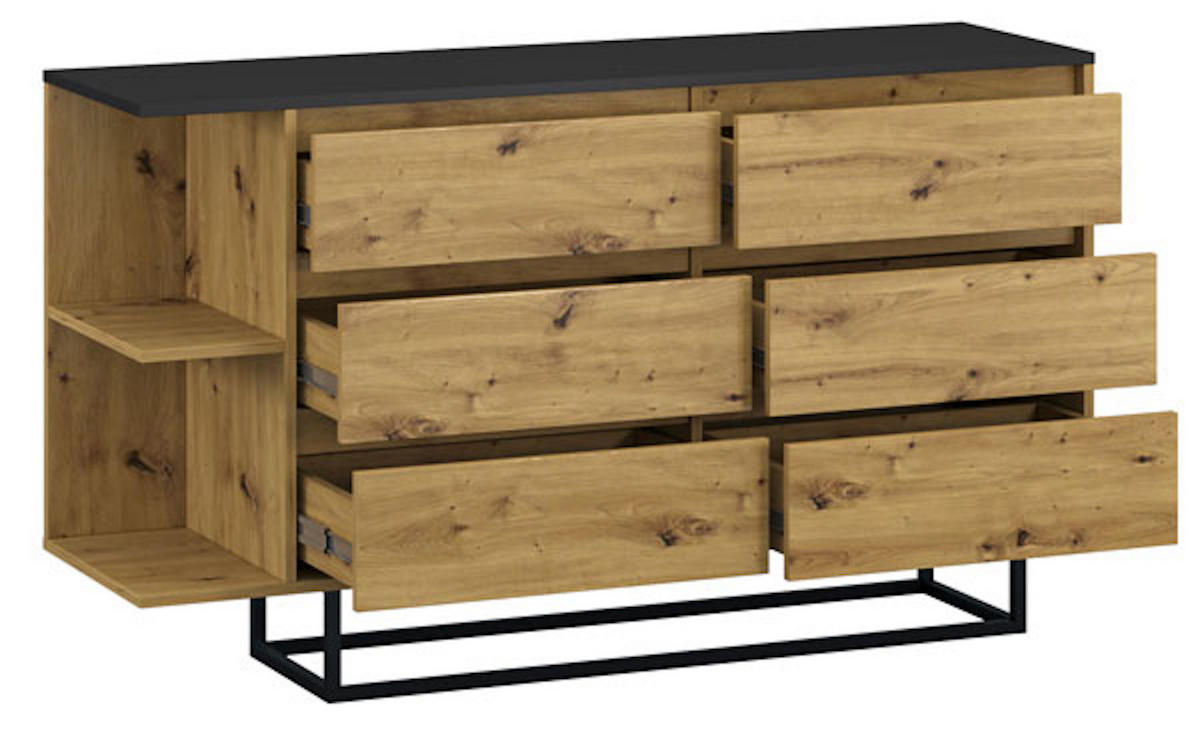 KOMMODE COCO schwarz / Artisan Eiche 140 / 40 / 81 cm - Braun, Holz/Holzwerkstoff (140/81/40cm) - Feldmann-Wohnen