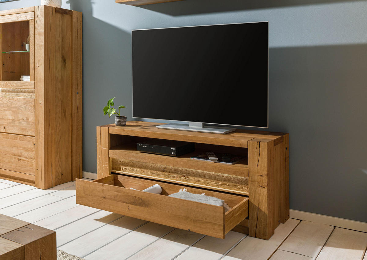 TV-BOARD Wildeiche 123x40x53 braun geölt KENT #309 - Braun, Holz (123/53/40cm) - Massivmoebel24