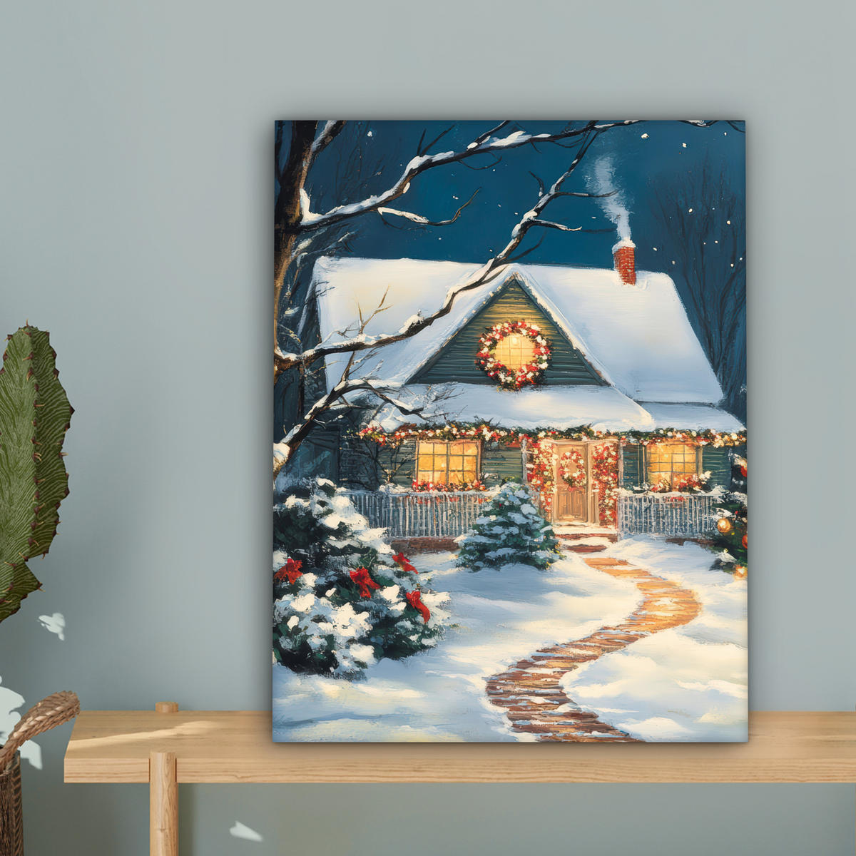 LEINWANDBILD Weihnachten - Weihnachtsbaum - Winter - Zuhause - Schnee Room Decor 30x40 cm - Smaragdgrün, Textil (30/40cm) - MuchoWow