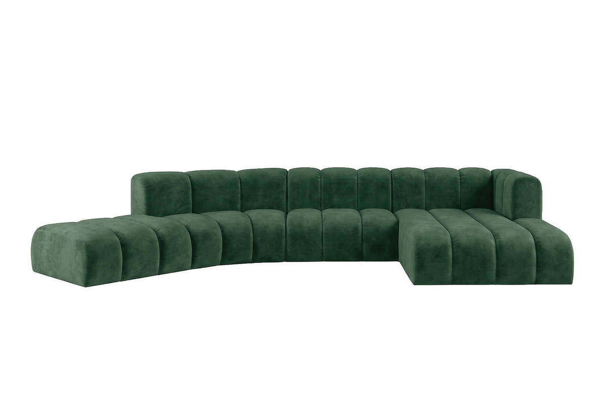 ECKSOFA Modulares In L-Form, Velvet-Stoff Riviera, Grün, Rechts, GRAND Round - Grün, Holz (445/179cm) - Kaiser Möbel